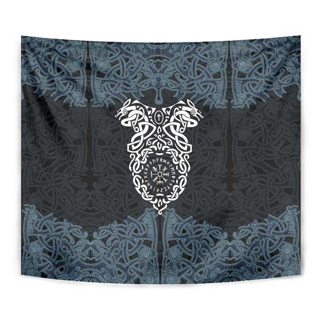 Viking Vegvisir Symbol Tapestry with Runes and Intricate Knotwork Norse Protection Tribute - Wonder Print Shop
