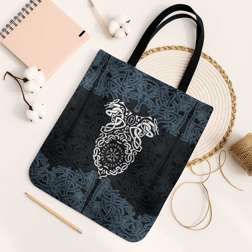 Viking Vegvisir Symbol Tote Bag with Runes and Intricate Knotwork Norse Protection Tribute - Wonder Print Shop