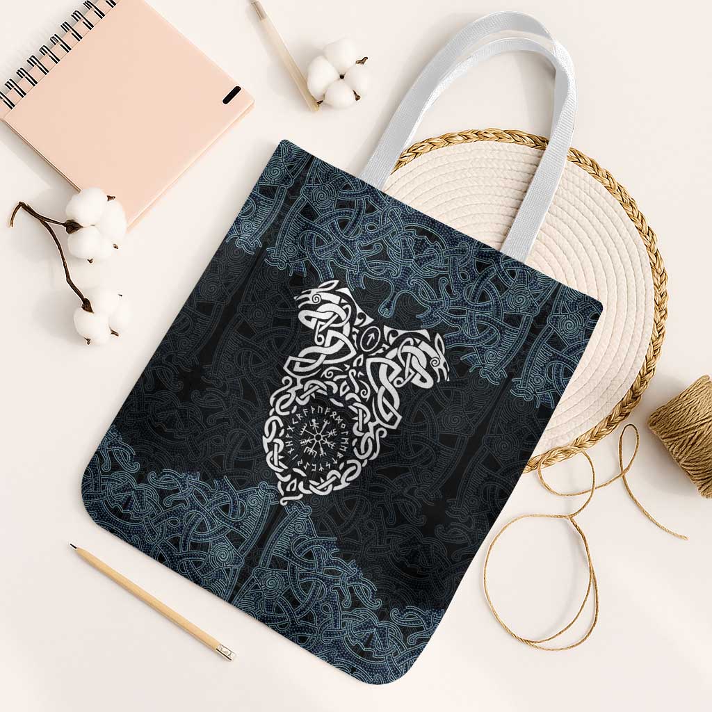 Viking Vegvisir Symbol Tote Bag with Runes and Intricate Knotwork Norse Protection Tribute - Wonder Print Shop