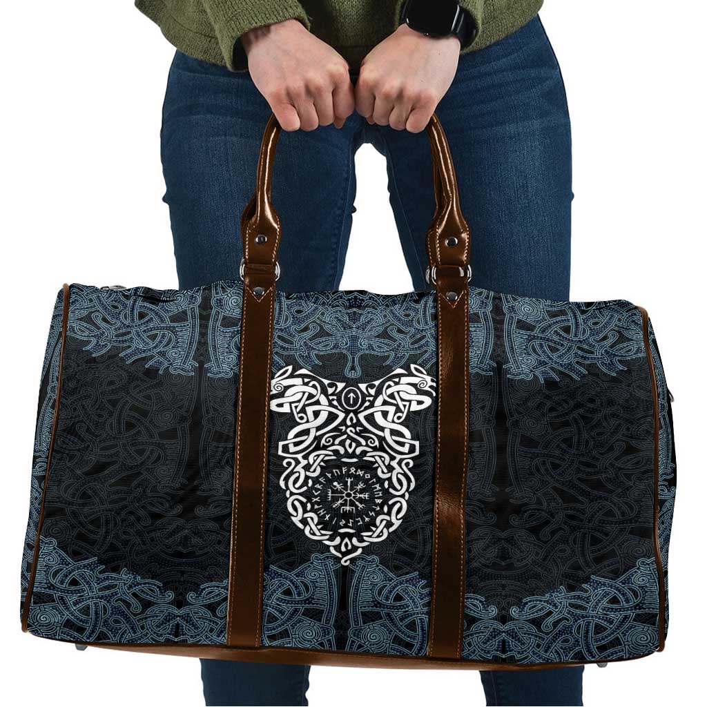 Viking Vegvisir Symbol Travel Bag with Runes and Intricate Knotwork Norse Protection Tribute - Wonder Print Shop