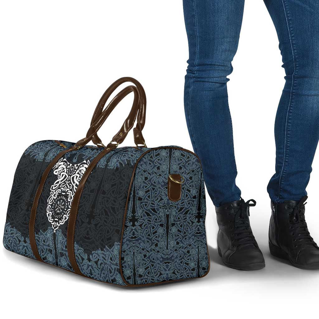 Viking Vegvisir Symbol Travel Bag with Runes and Intricate Knotwork Norse Protection Tribute - Wonder Print Shop