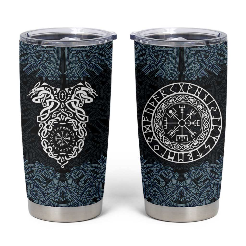 Viking Vegvisir Symbol Tumbler Cup with Runes and Intricate Knotwork Norse Protection Tribute - Wonder Print Shop