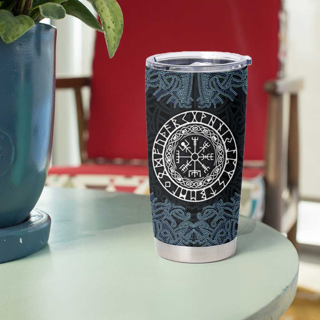 Viking Vegvisir Symbol Tumbler Cup with Runes and Intricate Knotwork Norse Protection Tribute - Wonder Print Shop