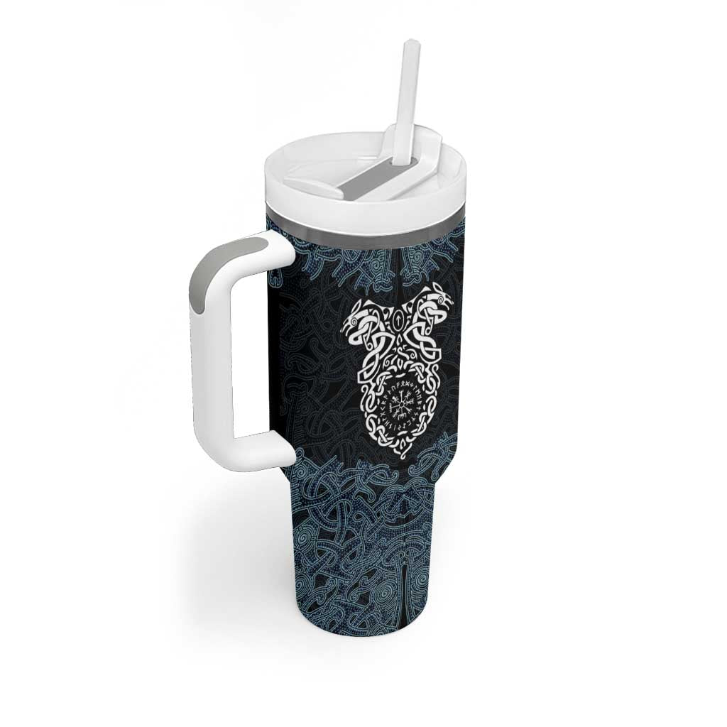 Viking Vegvisir Symbol Tumbler With Handle with Runes and Intricate Knotwork Norse Protection Tribute - Wonder Print Shop