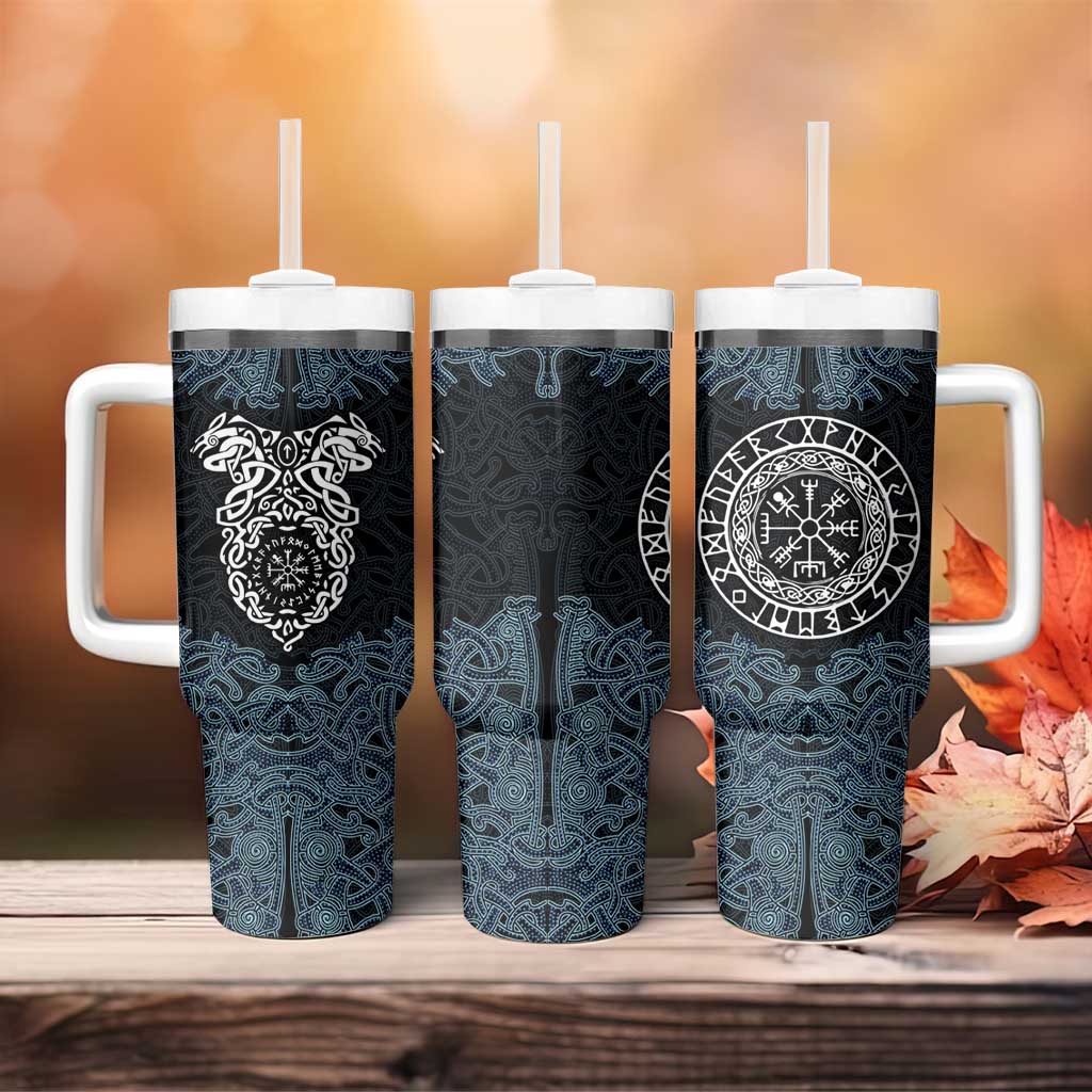 Viking Vegvisir Symbol Tumbler With Handle with Runes and Intricate Knotwork Norse Protection Tribute - Wonder Print Shop