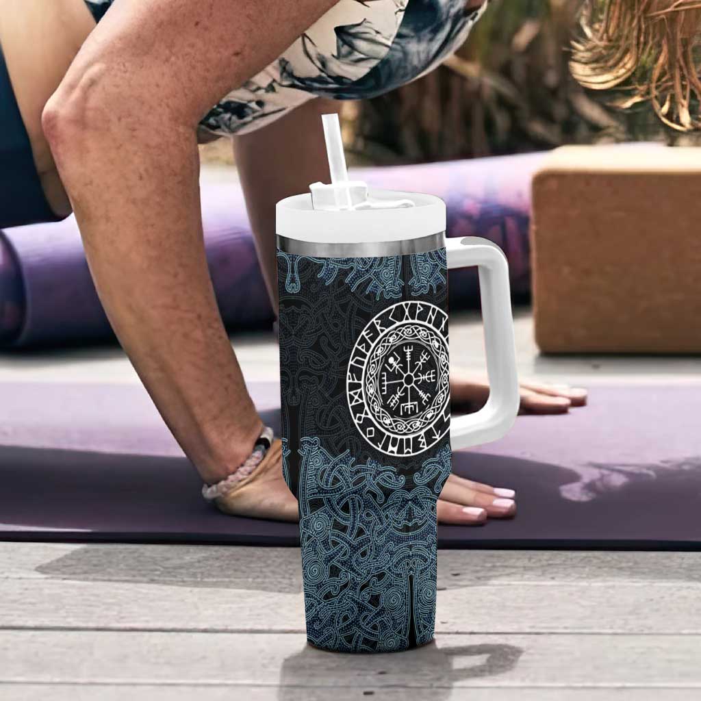 Viking Vegvisir Symbol Tumbler With Handle with Runes and Intricate Knotwork Norse Protection Tribute - Wonder Print Shop