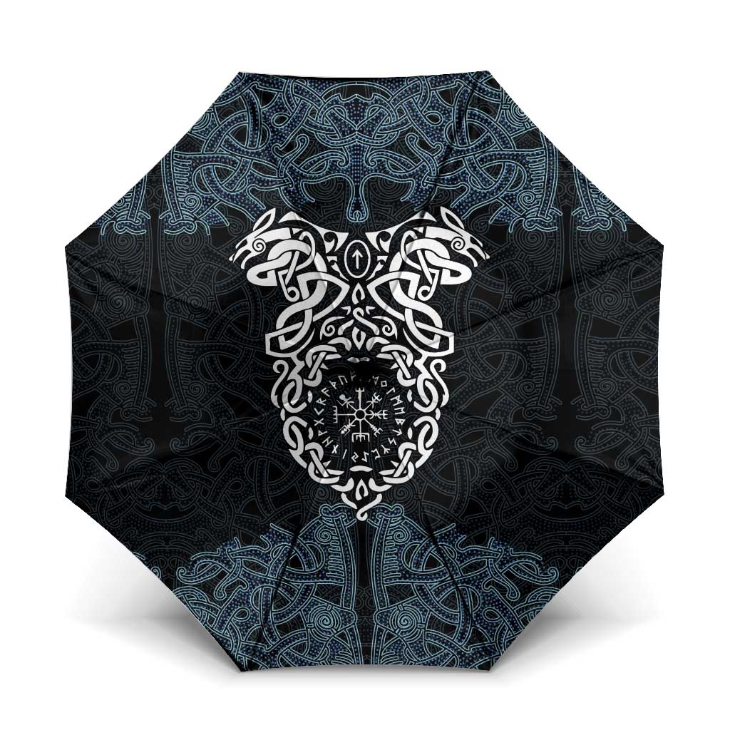 Viking Vegvisir Symbol Umbrella with Runes and Intricate Knotwork Norse Protection Tribute - Wonder Print Shop