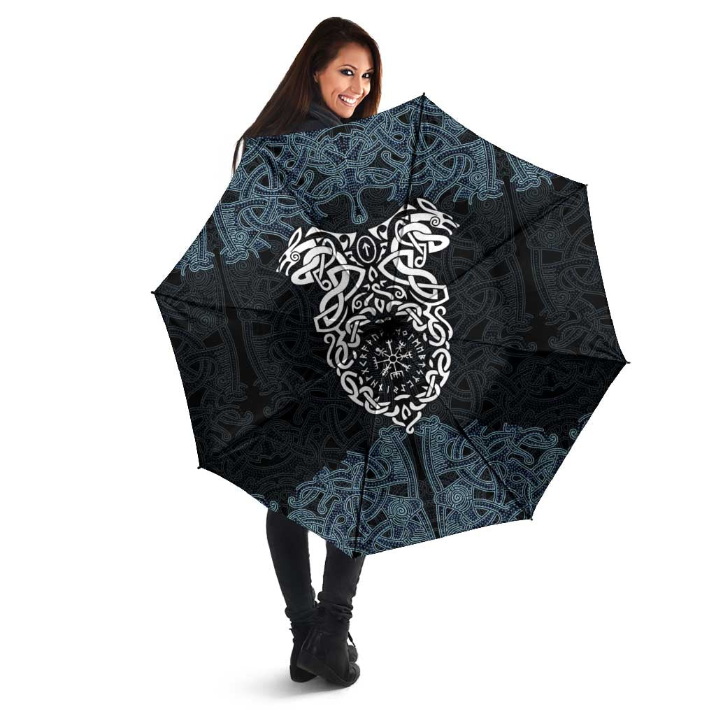 Viking Vegvisir Symbol Umbrella with Runes and Intricate Knotwork Norse Protection Tribute - Wonder Print Shop