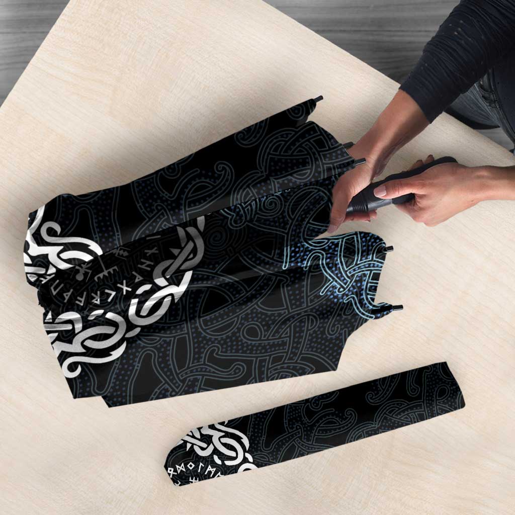 Viking Vegvisir Symbol Umbrella with Runes and Intricate Knotwork Norse Protection Tribute - Wonder Print Shop