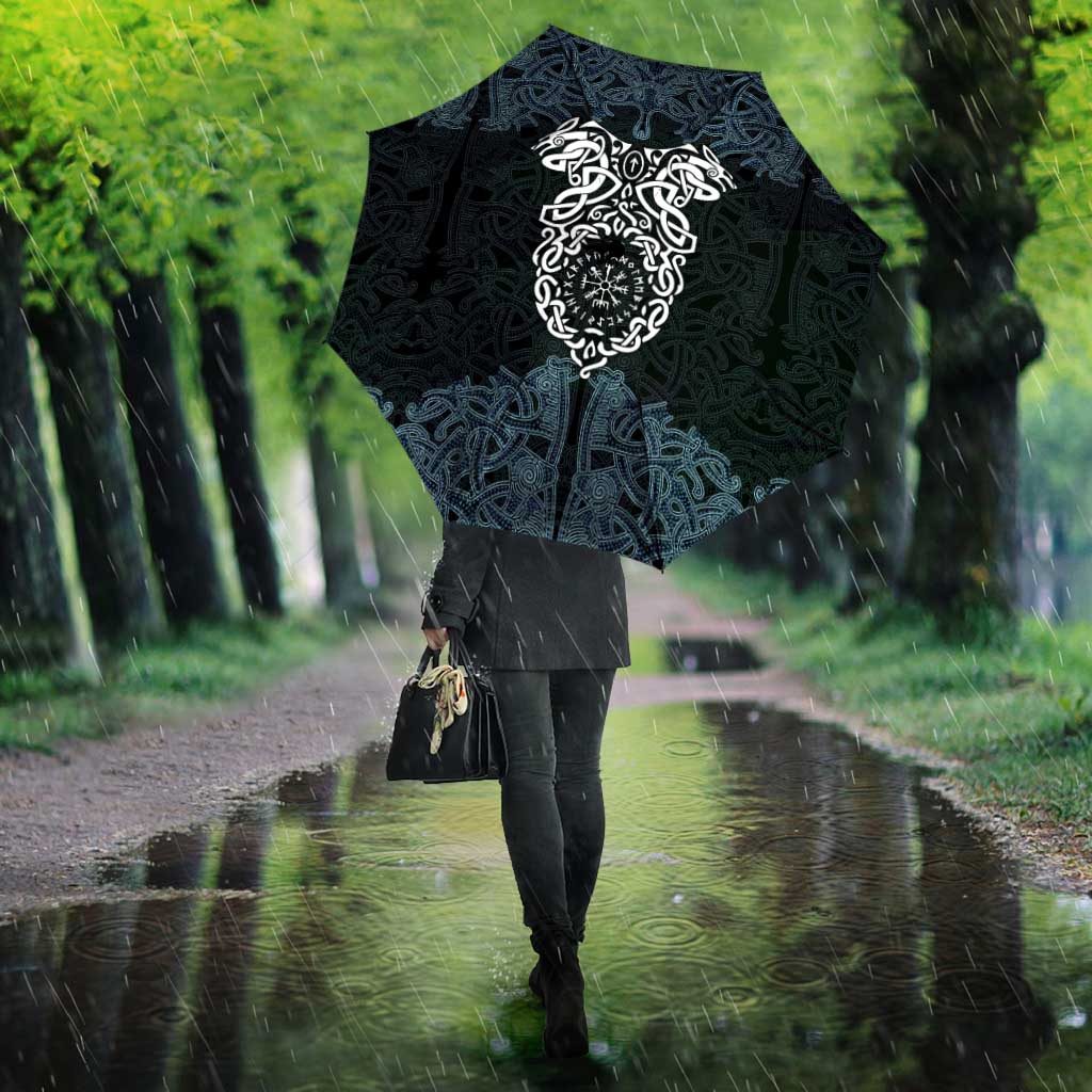 Viking Vegvisir Symbol Umbrella with Runes and Intricate Knotwork Norse Protection Tribute - Wonder Print Shop