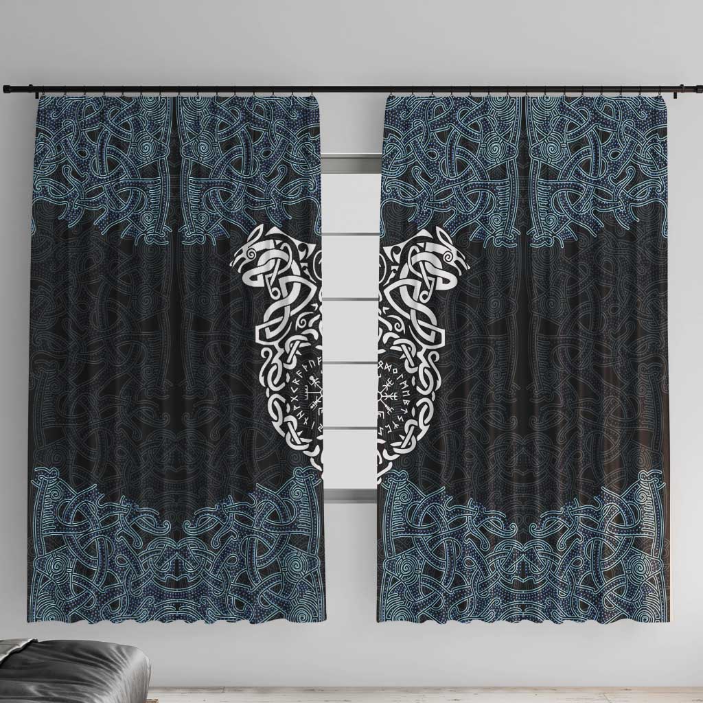 Viking Vegvisir Symbol Window Curtain with Runes and Intricate Knotwork Norse Protection Tribute - Wonder Print Shop