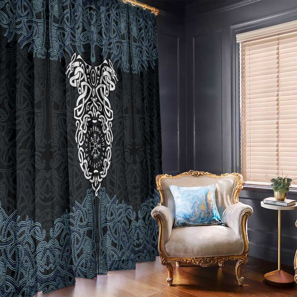 Viking Vegvisir Symbol Window Curtain with Runes and Intricate Knotwork Norse Protection Tribute - Wonder Print Shop
