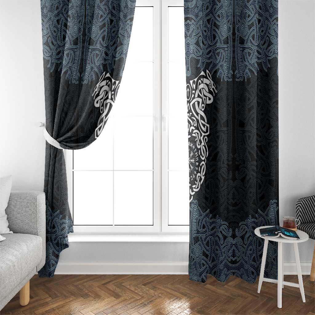 Viking Vegvisir Symbol Window Curtain with Runes and Intricate Knotwork Norse Protection Tribute - Wonder Print Shop