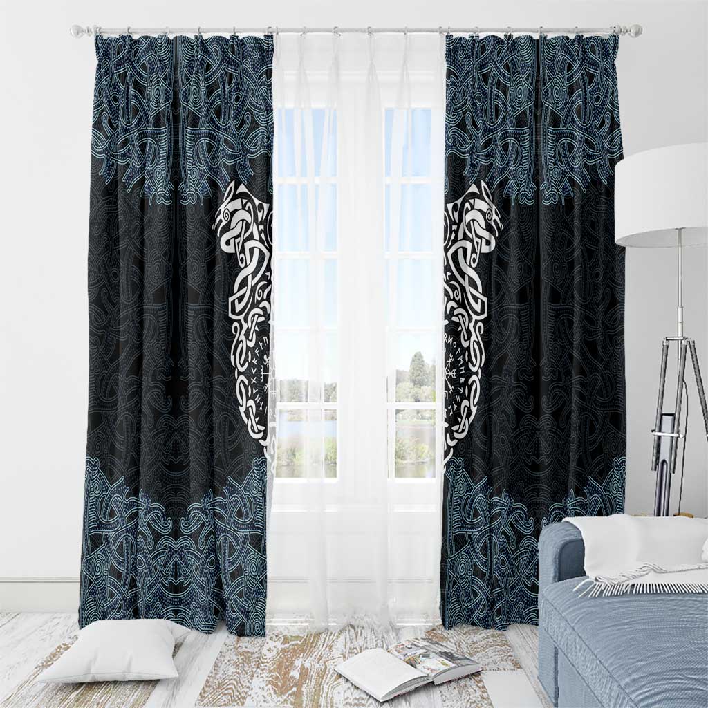 Viking Vegvisir Symbol Window Curtain with Runes and Intricate Knotwork Norse Protection Tribute - Wonder Print Shop