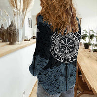 Viking Vegvisir Symbol Women Casual Shirt with Runes and Intricate Knotwork Norse Protection Tribute - Wonder Print Shop