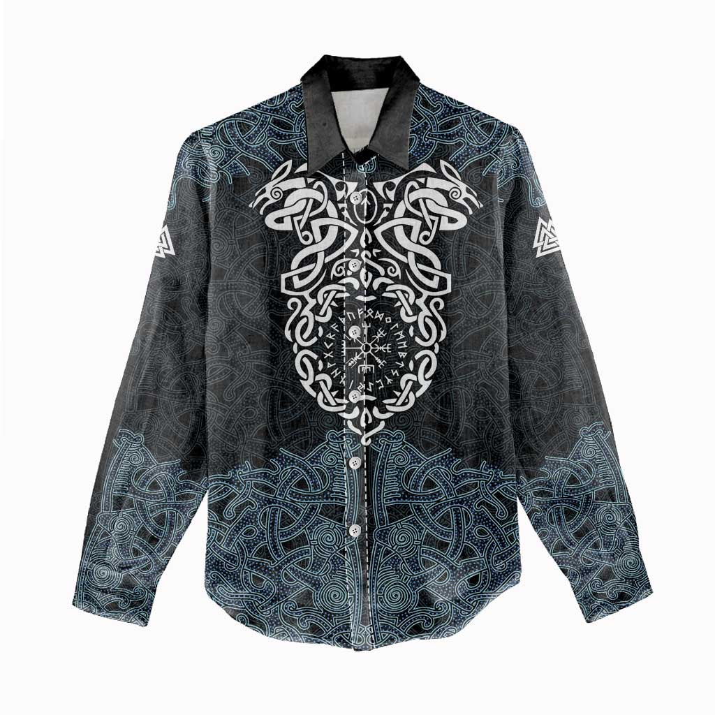 Viking Vegvisir Symbol Women Casual Shirt with Runes and Intricate Knotwork Norse Protection Tribute - Wonder Print Shop