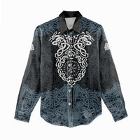 Viking Vegvisir Symbol Women Casual Shirt with Runes and Intricate Knotwork Norse Protection Tribute - Wonder Print Shop