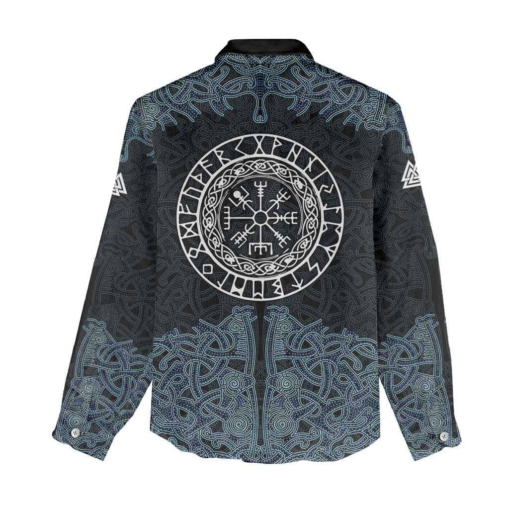Viking Vegvisir Symbol Women Casual Shirt with Runes and Intricate Knotwork Norse Protection Tribute - Wonder Print Shop