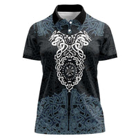 Viking Vegvisir Symbol Women Polo Shirt with Runes and Intricate Knotwork Norse Protection Tribute - Wonder Print Shop