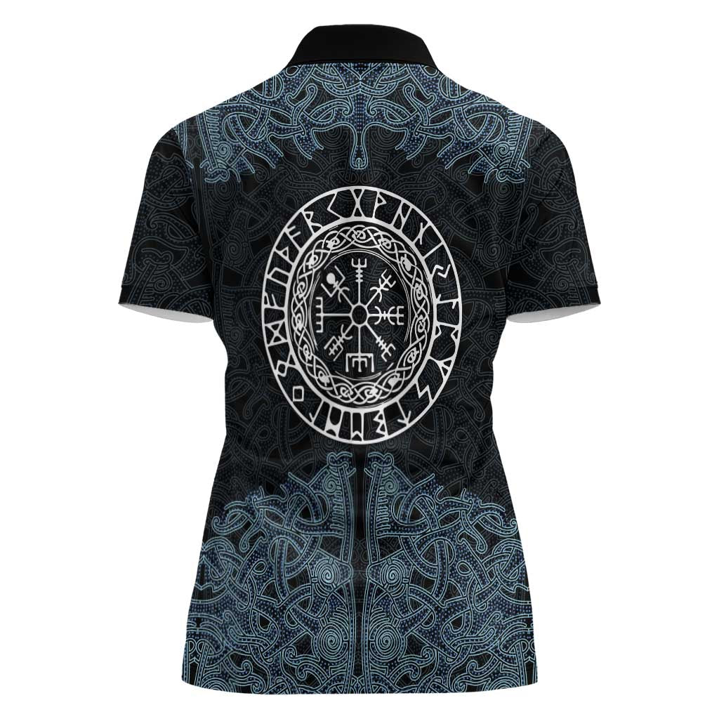 Viking Vegvisir Symbol Women Polo Shirt with Runes and Intricate Knotwork Norse Protection Tribute - Wonder Print Shop