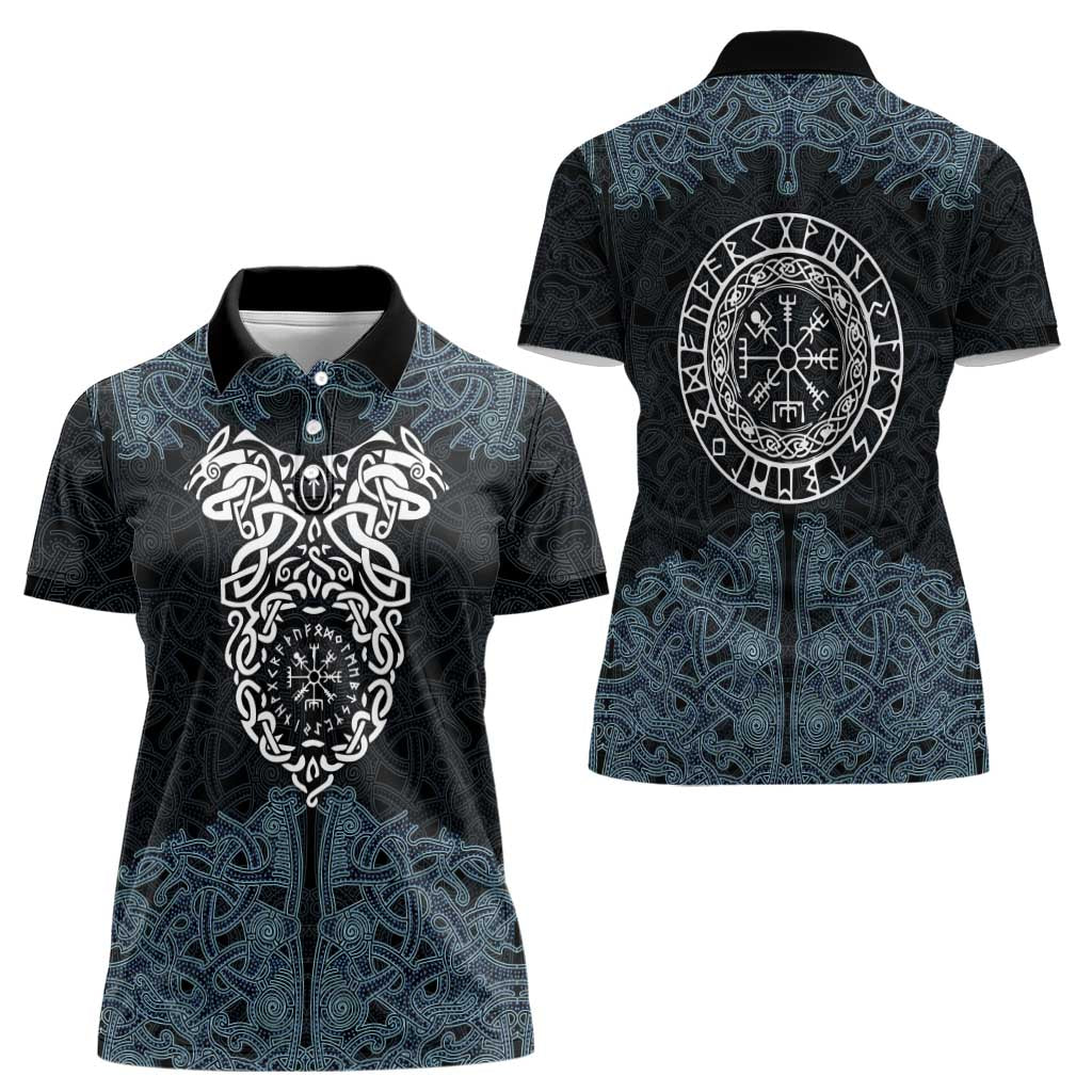 Viking Vegvisir Symbol Women Polo Shirt with Runes and Intricate Knotwork Norse Protection Tribute - Wonder Print Shop