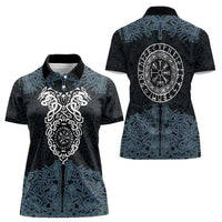 Viking Vegvisir Symbol Women Polo Shirt with Runes and Intricate Knotwork Norse Protection Tribute - Wonder Print Shop