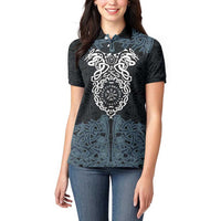 Viking Vegvisir Symbol Women Polo Shirt with Runes and Intricate Knotwork Norse Protection Tribute - Wonder Print Shop