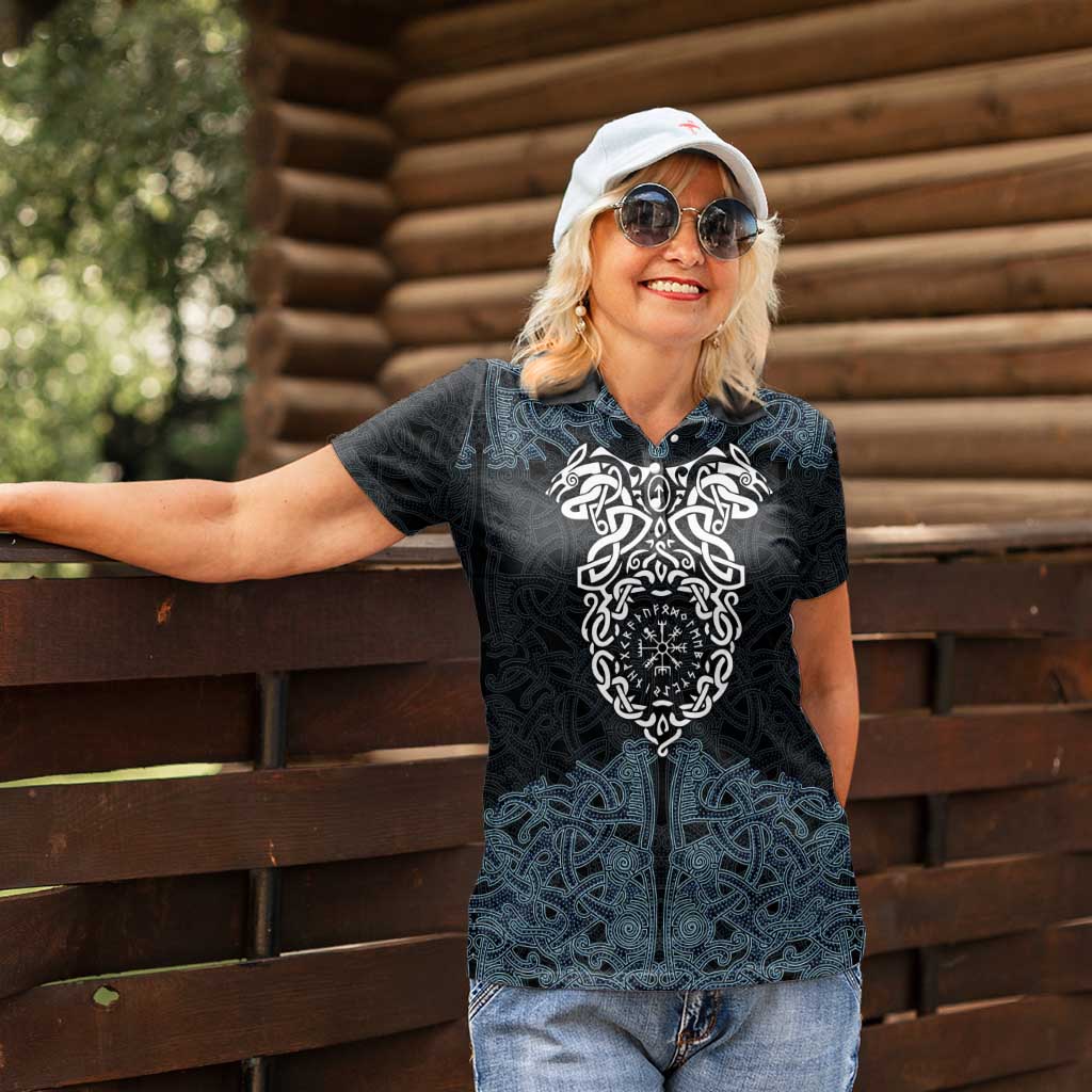 Viking Vegvisir Symbol Women Polo Shirt with Runes and Intricate Knotwork Norse Protection Tribute - Wonder Print Shop