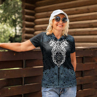 Viking Vegvisir Symbol Women Polo Shirt with Runes and Intricate Knotwork Norse Protection Tribute - Wonder Print Shop