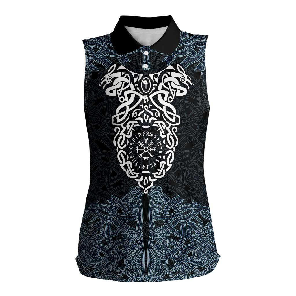 Viking Vegvisir Symbol Women Sleeveless Polo Shirt with Runes and Intricate Knotwork Norse Protection Tribute - Wonder Print Shop