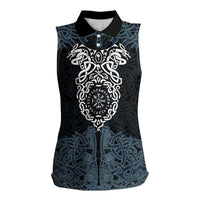 Viking Vegvisir Symbol Women Sleeveless Polo Shirt with Runes and Intricate Knotwork Norse Protection Tribute - Wonder Print Shop