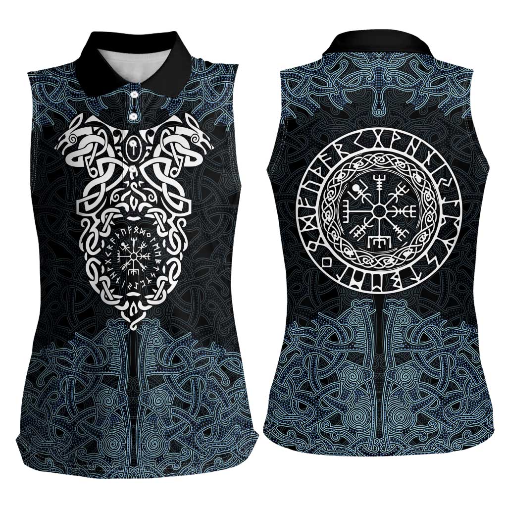 Viking Vegvisir Symbol Women Sleeveless Polo Shirt with Runes and Intricate Knotwork Norse Protection Tribute - Wonder Print Shop
