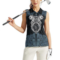 Viking Vegvisir Symbol Women Sleeveless Polo Shirt with Runes and Intricate Knotwork Norse Protection Tribute - Wonder Print Shop