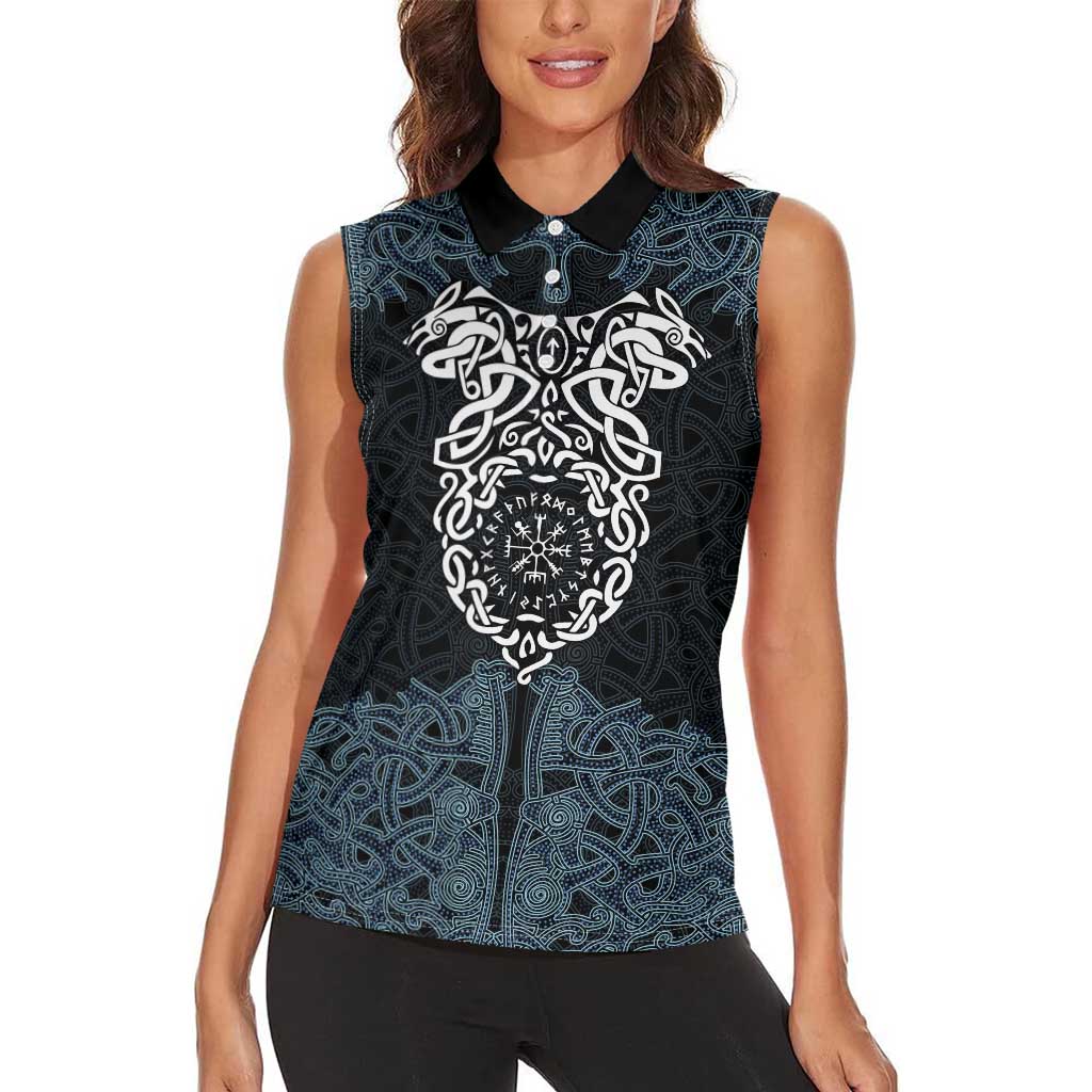 Viking Vegvisir Symbol Women Sleeveless Polo Shirt with Runes and Intricate Knotwork Norse Protection Tribute - Wonder Print Shop