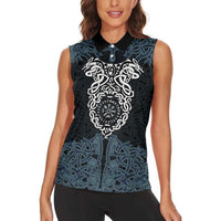 Viking Vegvisir Symbol Women Sleeveless Polo Shirt with Runes and Intricate Knotwork Norse Protection Tribute - Wonder Print Shop