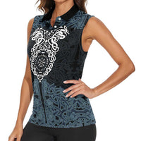 Viking Vegvisir Symbol Women Sleeveless Polo Shirt with Runes and Intricate Knotwork Norse Protection Tribute - Wonder Print Shop