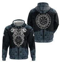 Viking Vegvisir Symbol Zip Hoodie with Runes and Intricate Knotwork Norse Protection Tribute - Wonder Print Shop