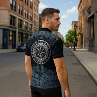 Viking Vegvisir Symbol Zipper Polo Shirt with Runes and Intricate Knotwork Norse Protection Tribute - Wonder Print Shop