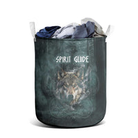 Spirit Guide Wolf Laundry Basket with Forest Background Tribal Paw Print with Nature Symbols Native American - Wonder Print Shop