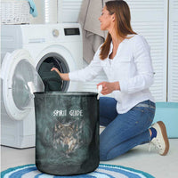Spirit Guide Wolf Laundry Basket with Forest Background Tribal Paw Print with Nature Symbols Native American - Wonder Print Shop