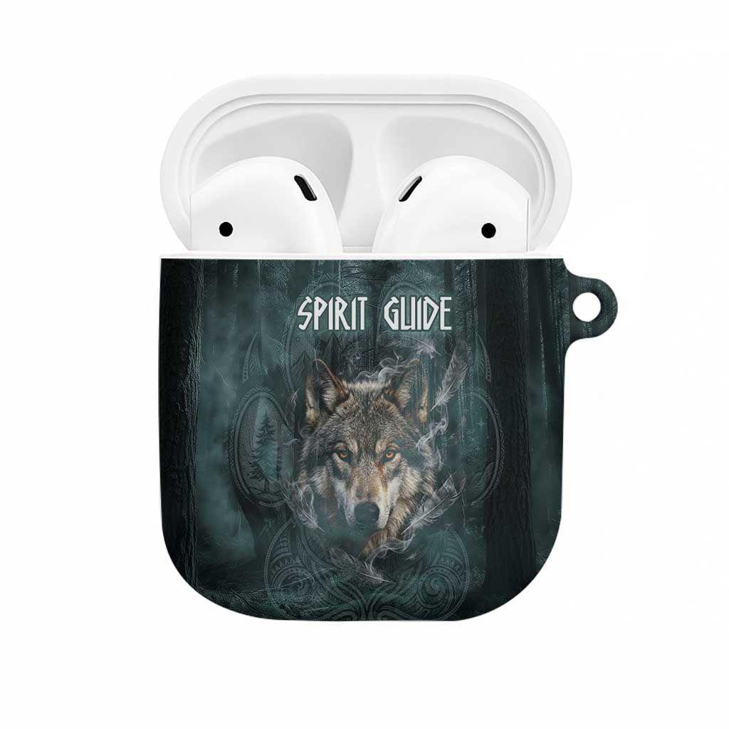 Spirit Guide Wolf AirPods Case with Forest Background Tribal Paw Print with Nature Symbols Native American - Wonder Print Shop