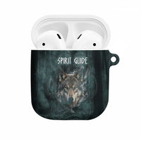 Spirit Guide Wolf AirPods Case with Forest Background Tribal Paw Print with Nature Symbols Native American - Wonder Print Shop
