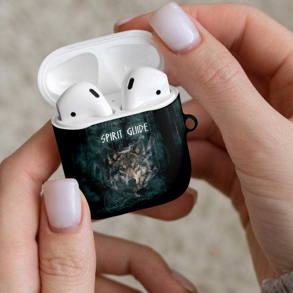 Spirit Guide Wolf AirPods Case with Forest Background Tribal Paw Print with Nature Symbols Native American - Wonder Print Shop