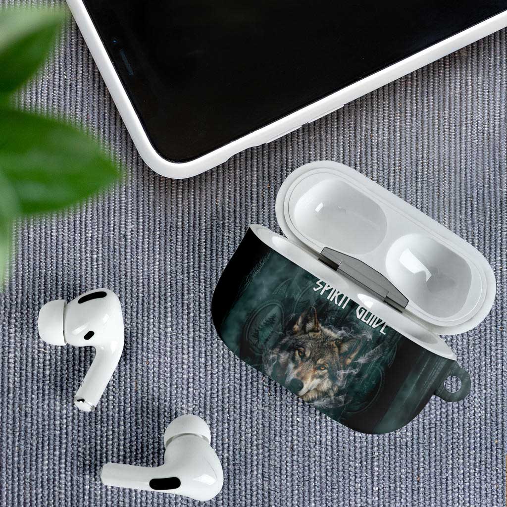 Spirit Guide Wolf AirPods Case with Forest Background Tribal Paw Print with Nature Symbols Native American - Wonder Print Shop