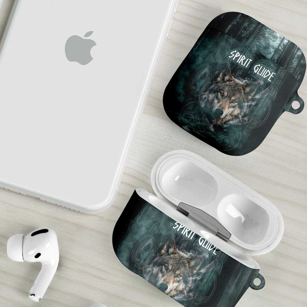 Spirit Guide Wolf AirPods Case with Forest Background Tribal Paw Print with Nature Symbols Native American - Wonder Print Shop
