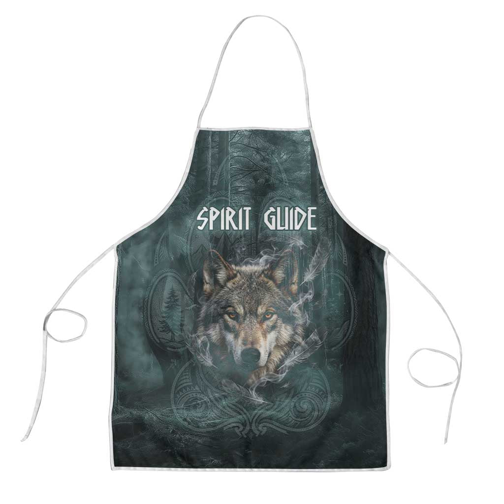 Spirit Guide Wolf Apron with Forest Background Tribal Paw Print with Nature Symbols Native American - Wonder Print Shop