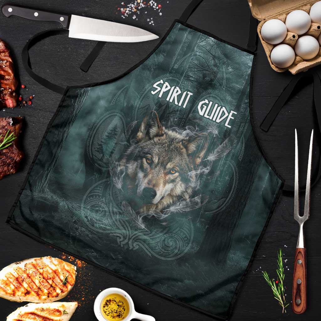 Spirit Guide Wolf Apron with Forest Background Tribal Paw Print with Nature Symbols Native American - Wonder Print Shop