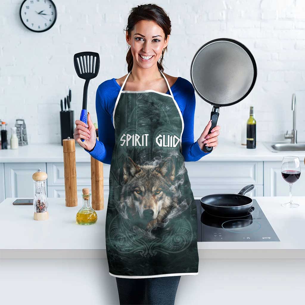 Spirit Guide Wolf Apron with Forest Background Tribal Paw Print with Nature Symbols Native American - Wonder Print Shop
