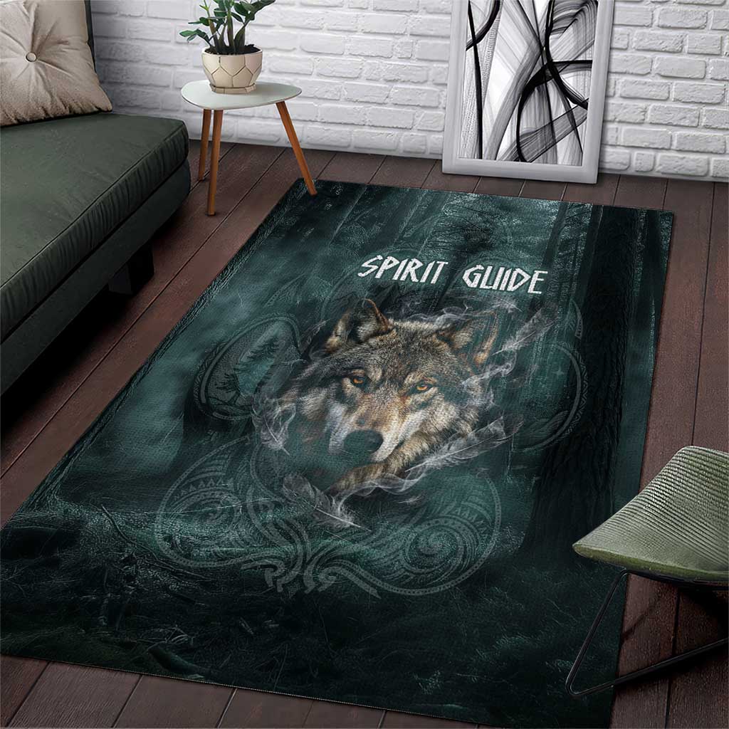 Spirit Guide Wolf Area Rug with Forest Background Tribal Paw Print with Nature Symbols Native American - Wonder Print Shop
