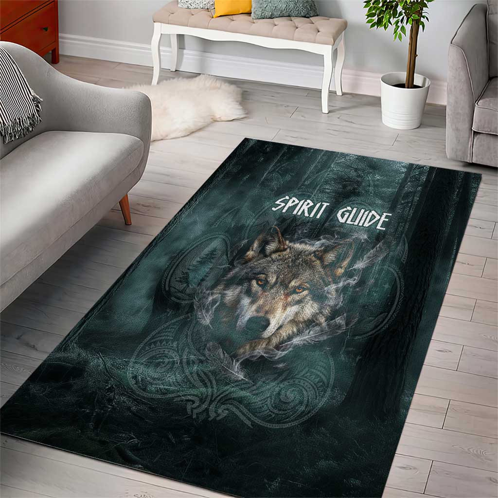 Spirit Guide Wolf Area Rug with Forest Background Tribal Paw Print with Nature Symbols Native American - Wonder Print Shop